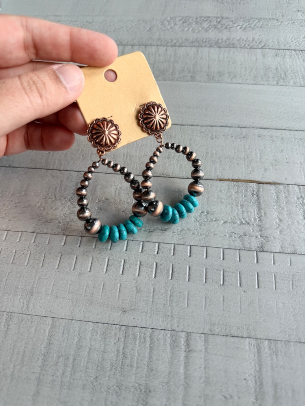Turquoise and Copper Beaded Navajo Style Earrings New